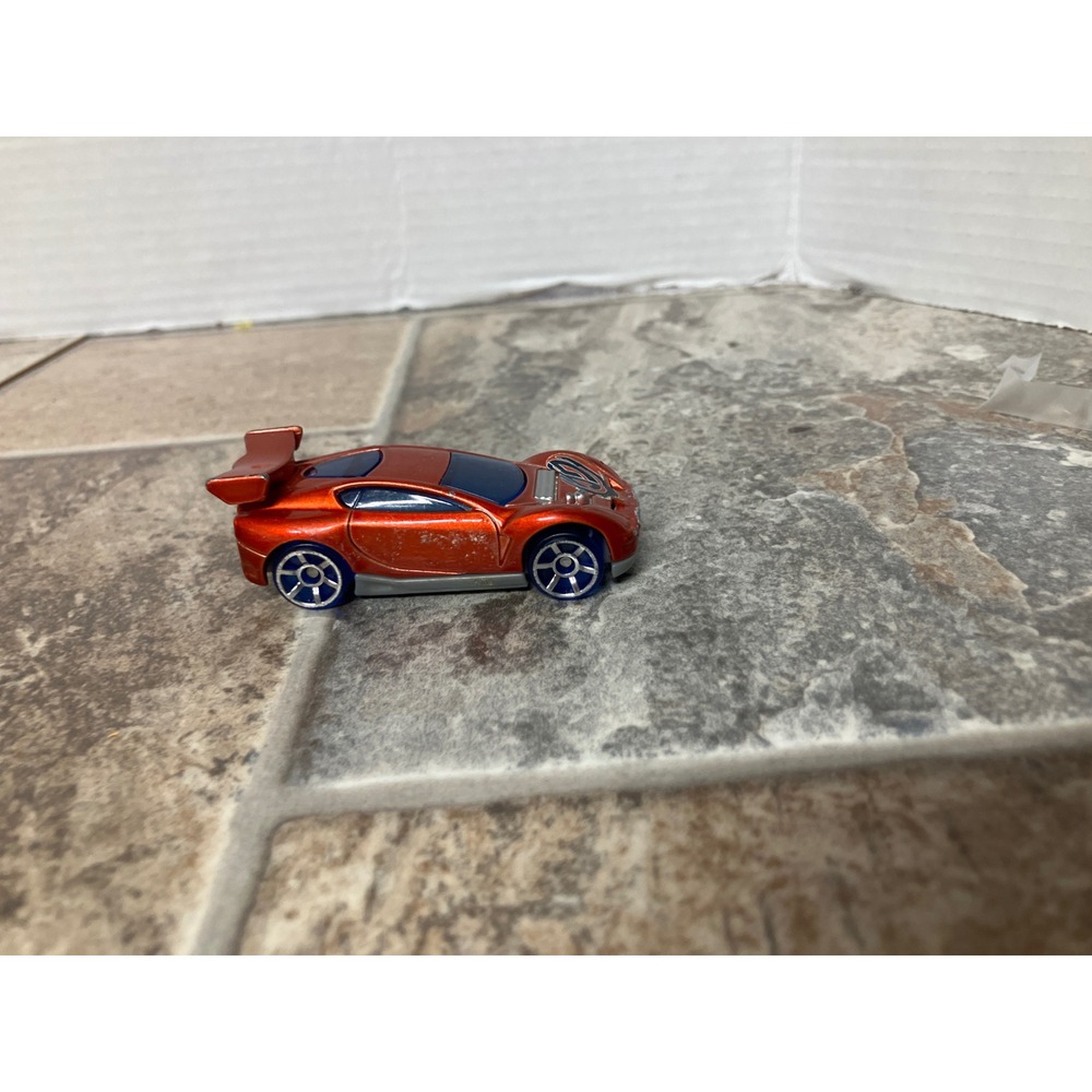 Hot Wheels‎ Custom Orange Race Car Toy Metal Diecast Vehicle Blue Wheels